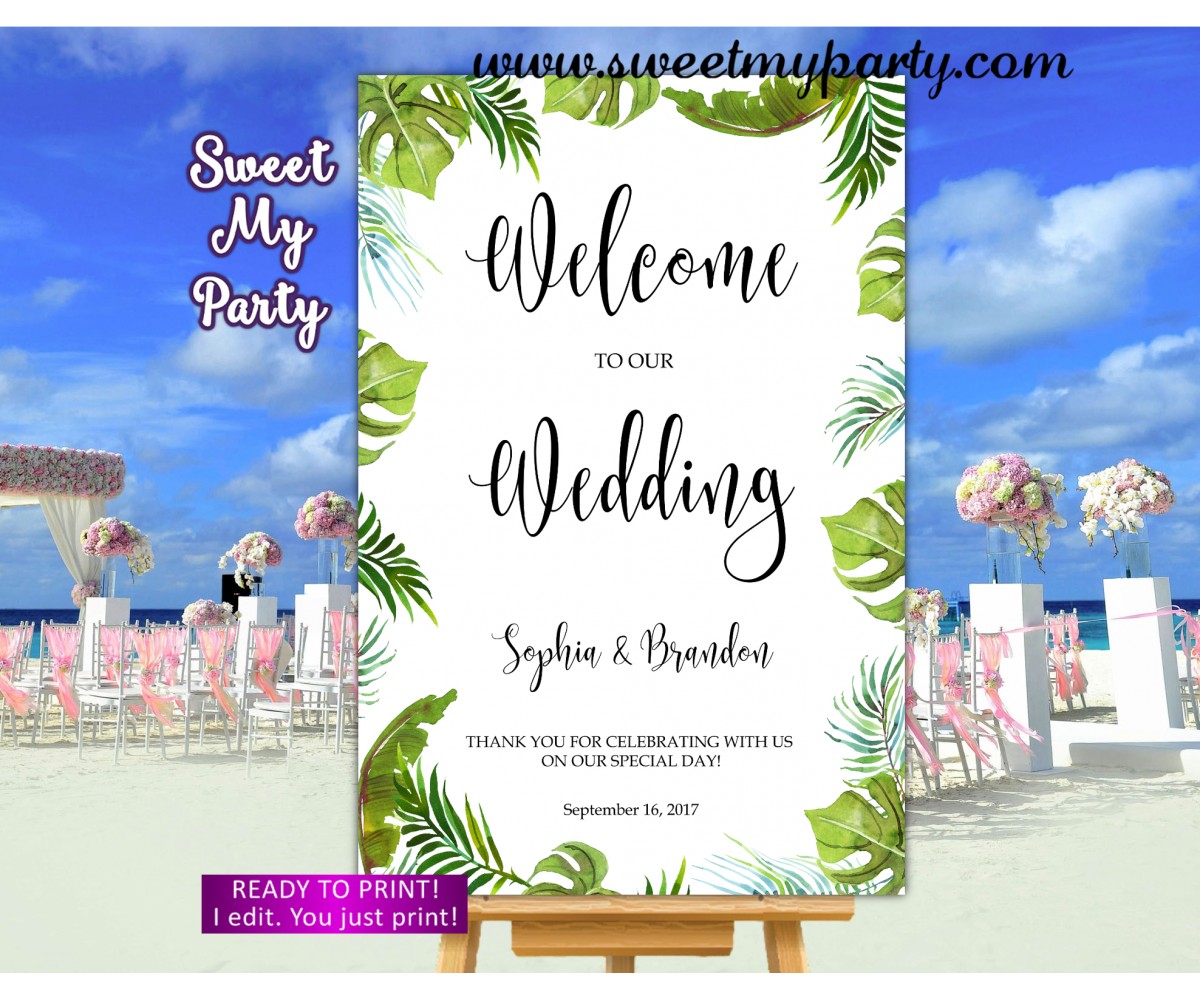 Tropical Wedding Welcome Sign,Greenery Wedding Welcome sign,(113w)